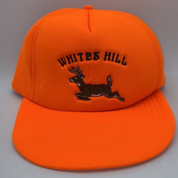 Whites Hill Hunting Deer Orange Hat Snapback Trucker Foam Cap Vintage - Picture 9 of 10